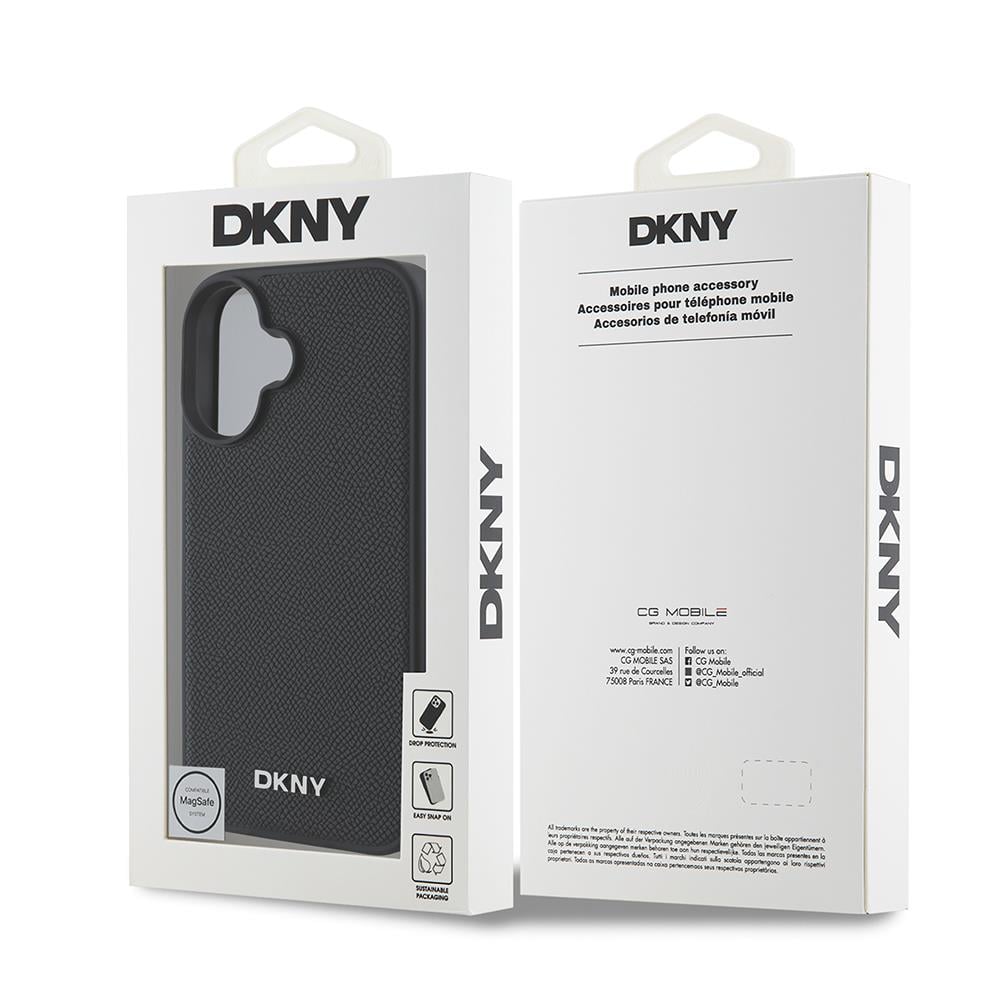 Apple iPhone 16 Kılıf DKNY Orjinal Lisanslı M-safe Şarj Özellikli Metal Logolu PU Deri Grained Kapak