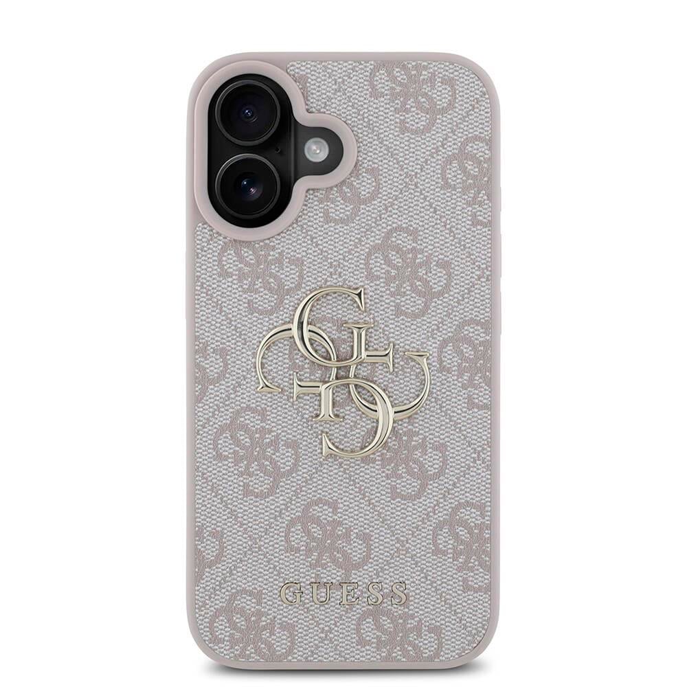 Apple iPhone 16 Kılıf Guess Orjinal Lisanslı PU Deri 4G Desenli Metal Büyük 4G ve Yazı Logolu Kapak