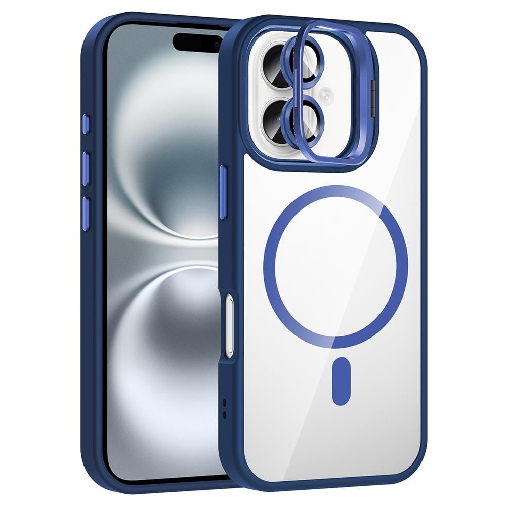 Apple iPhone 16 Kılıf Standlı ve Kamera Lens Hediyeli M-Safe Şarj Özellikli Zore Etro Kapak