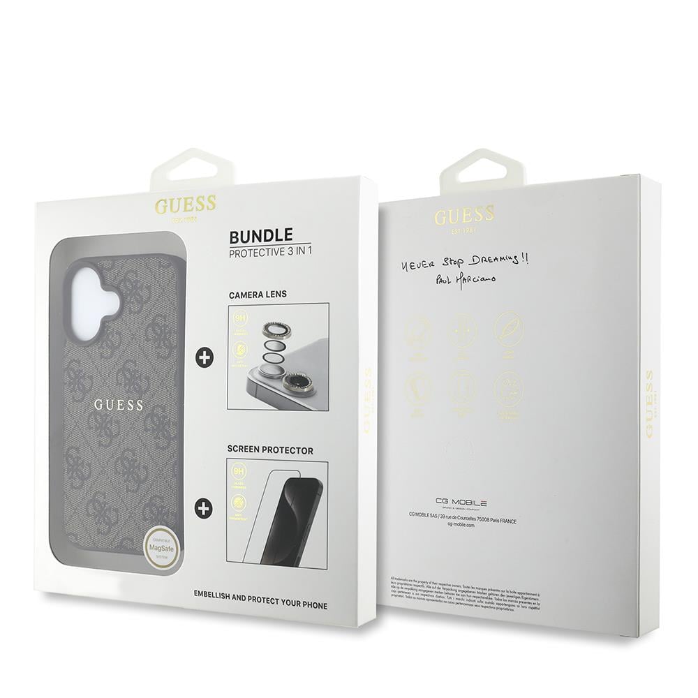 Apple iPhone 16 Plus Guess Orjinal Lisanslı Kılıf + Ekran Koruyucu + Lens Koruyucu 3in1 Aksesuar Seti