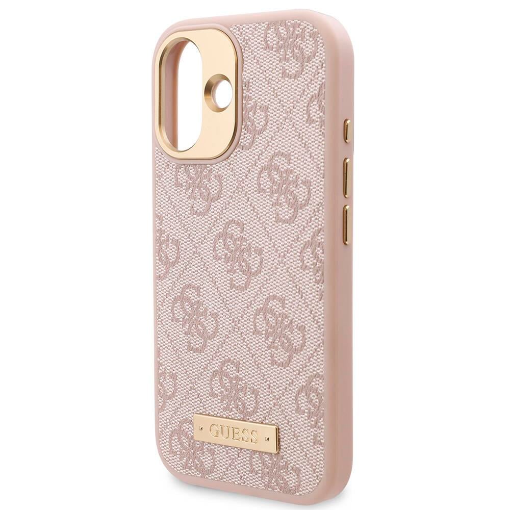 Apple iPhone 16 Plus Kılıf Guess Orjinal Lisanslı M-safe Şarj Özellikli PU 4G Desenli Metal Plaka Klasik Logolu Kapak