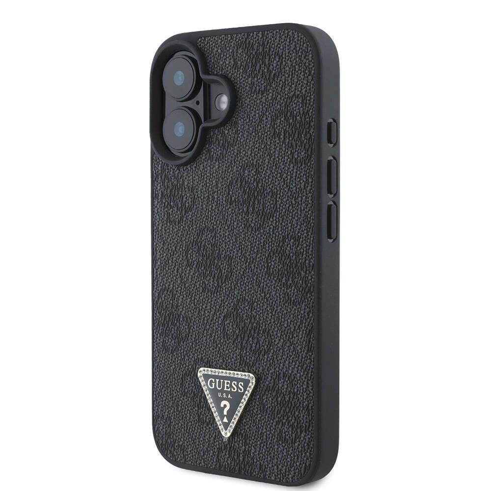 Apple iPhone 16 Plus Kılıf Guess Orjinal Lisanslı M-safe Şarj Özellikli PU Deri 4G Desenli Taşlı Üçgen Logolu Kapak