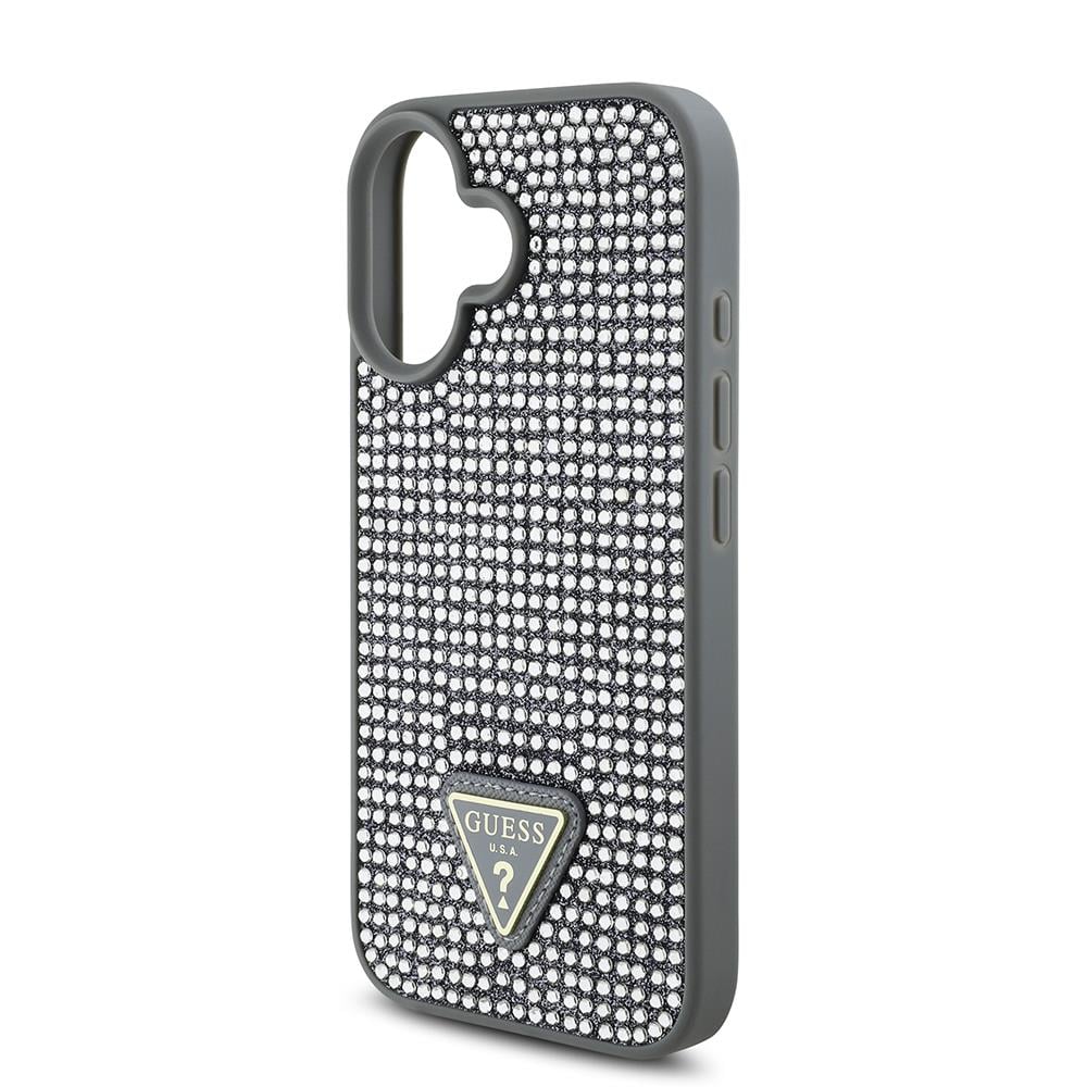 Apple iPhone 16 Plus Kılıf Guess Orjinal Lisanslı Taşlı Arka Yüzey Üçgen Logolu Kapak