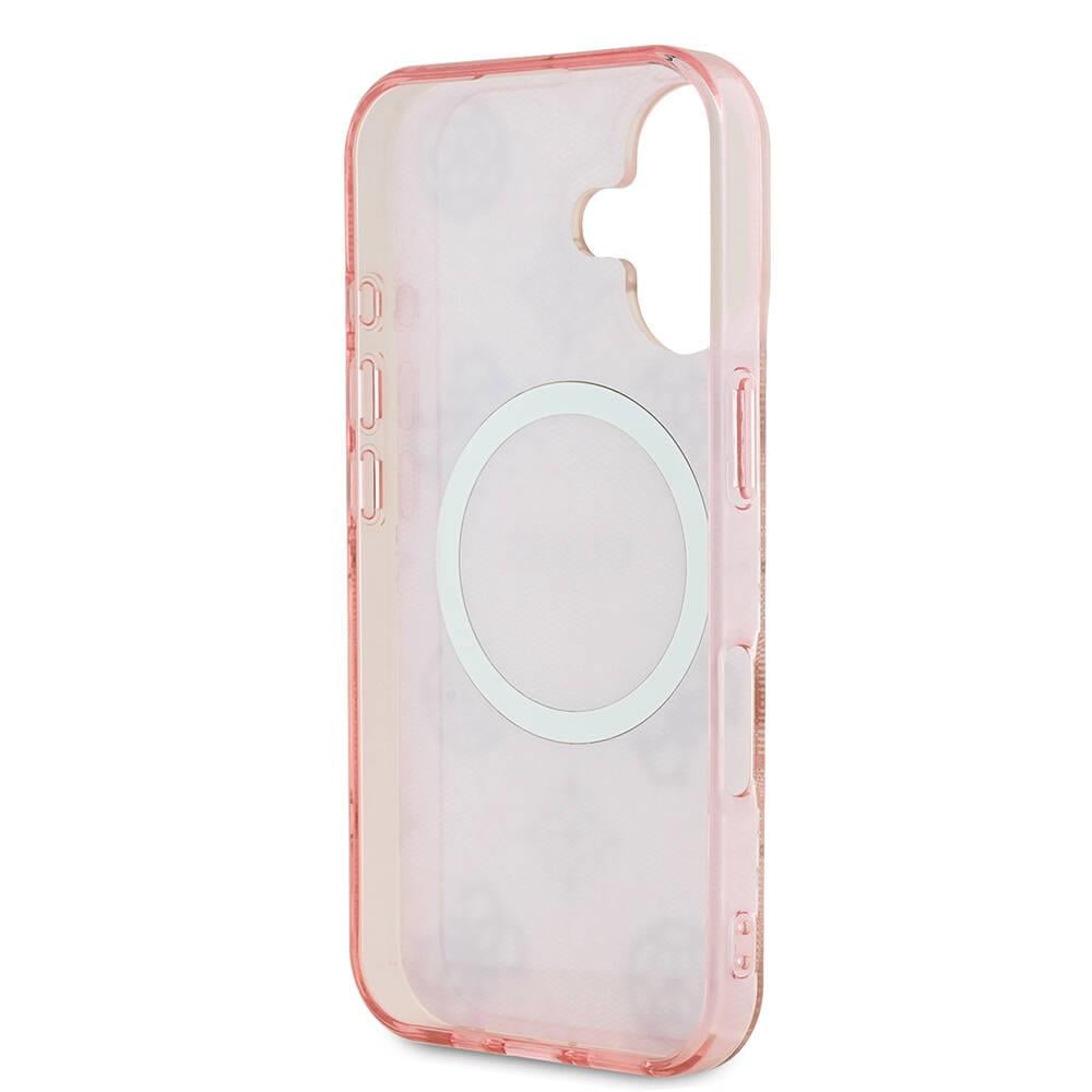 Apple iPhone 16 Plus Kılıf Guess Orjinal Lisanslı M-safe Şarj Özellikli 4G Desenli IML Yazı Logolu Peony Kapak
