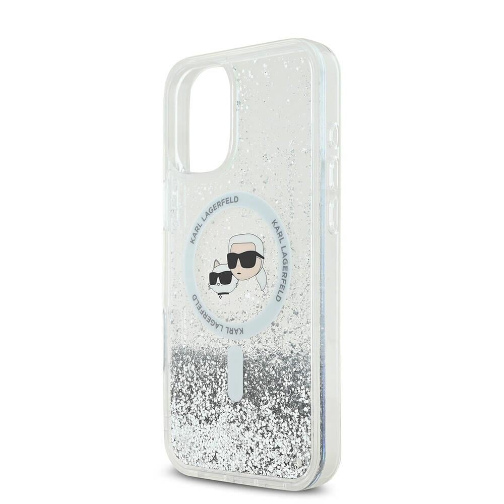 Apple iPhone 16 Plus Kılıf Karl Lagerfeld Orjinal Lisanslı M-safe Şarj Özellikli Sıvılı Simli K&C Heads Kapak