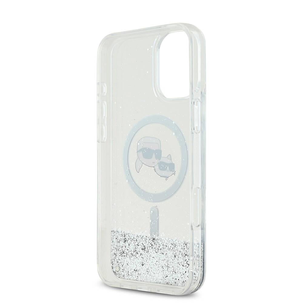 Apple iPhone 16 Plus Kılıf Karl Lagerfeld Orjinal Lisanslı M-safe Şarj Özellikli Sıvılı Simli K&C Heads Kapak