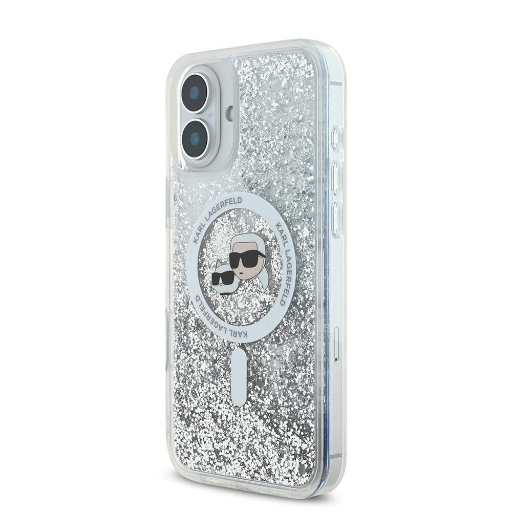 Apple iPhone 16 Plus Kılıf Karl Lagerfeld Orjinal Lisanslı M-safe Şarj Özellikli Sıvılı Simli K&C Heads Kapak