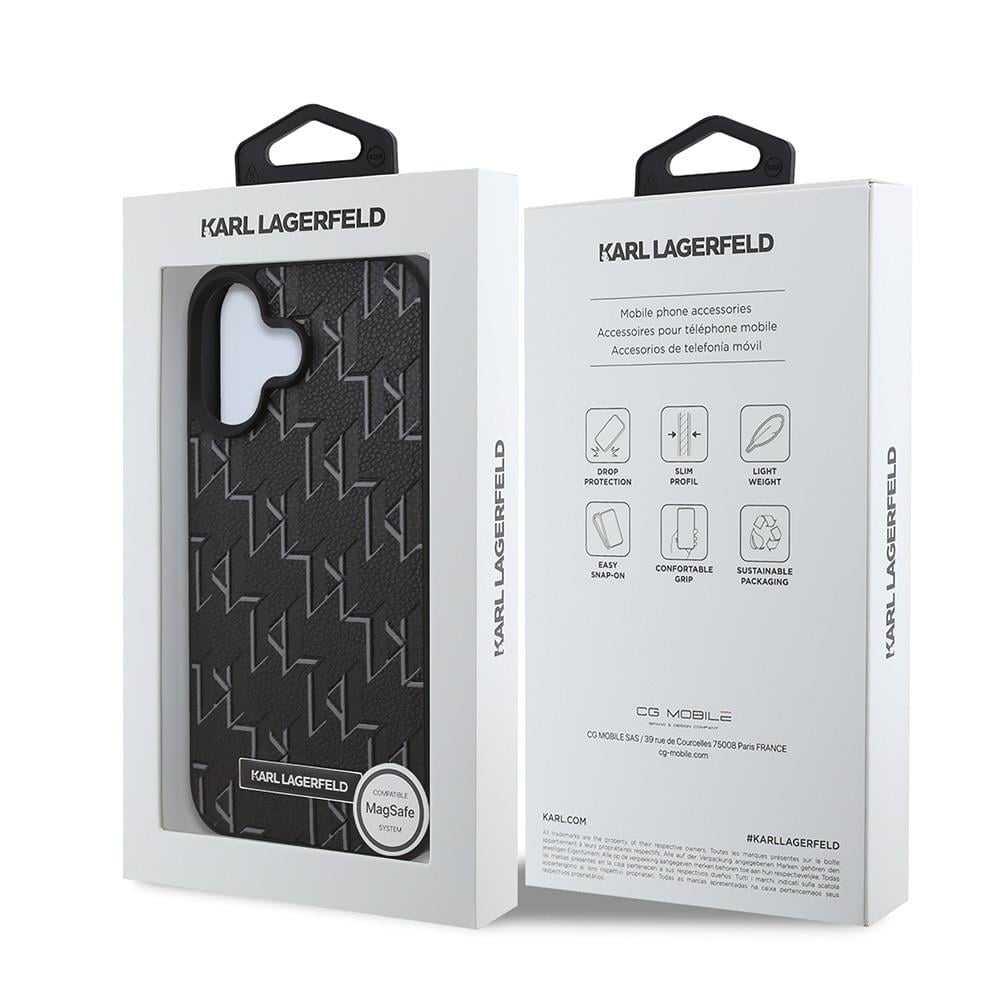 Apple iPhone 16 Plus Kılıf Karl Lagerfeld Orjinal Lisanslı M-safe Şarj Özellikli KL Yazılı Hot Stamp Kapak