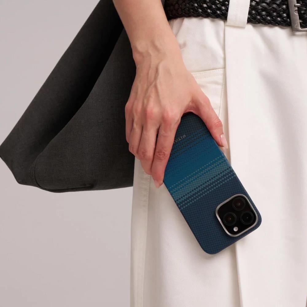 Apple iPhone 16 Plus Kılıf M-safe Şarj Özellikli Aramid Fiber Pitaka Tactile Woven Sunset-Moonrise Serisi Moonrise Kapak