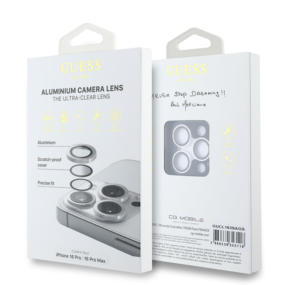 Apple iPhone 16 Pro Guess Orjinal Lisanslı Metal Kamera Lens Koruyucu