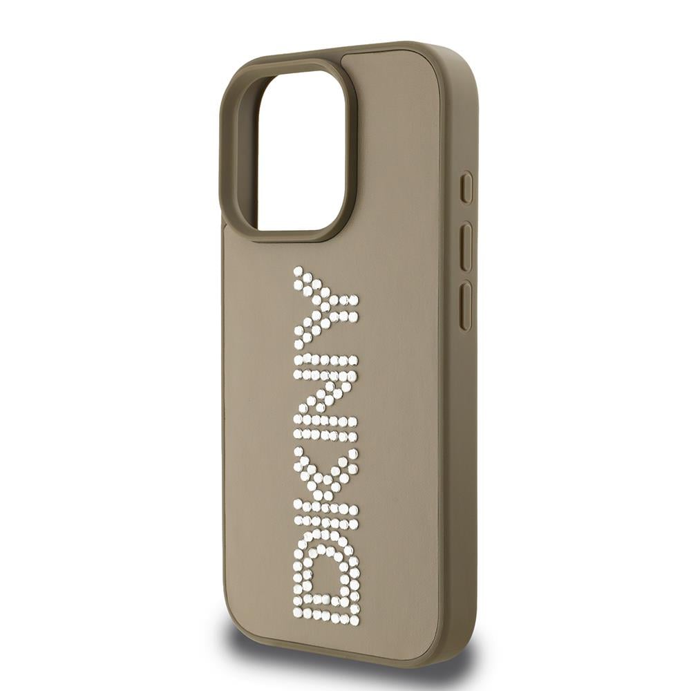 Apple iPhone 16 Pro Kılıf DKNY Orjinal Lisanslı Taşlı DKNY Yazılı Metalik Rhinestones PU Deri Kapak