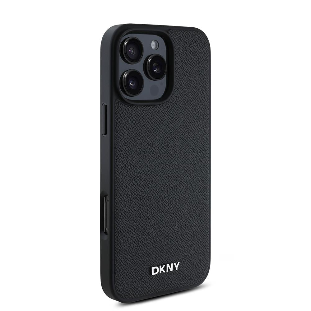 Apple iPhone 16 Pro Kılıf DKNY Orjinal Lisanslı M-safe Şarj Özellikli Metal Logolu PU Deri Grained Kapak
