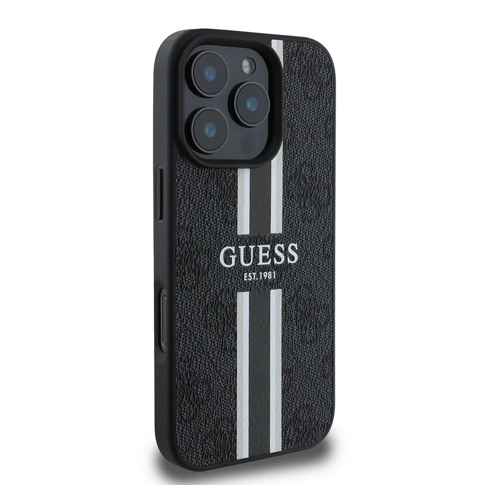 Apple iPhone 16 Pro Kılıf Guess Orjinal Lisanslı M-safe Şarj Özellikli 4G Şerit Tasarımlı Printed Kapak
