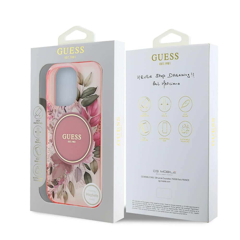 Apple iPhone 16 Pro Kılıf Guess Orjinal Lisanslı M-safe Şarj Özellikli Flower Tonal Circle Kapak