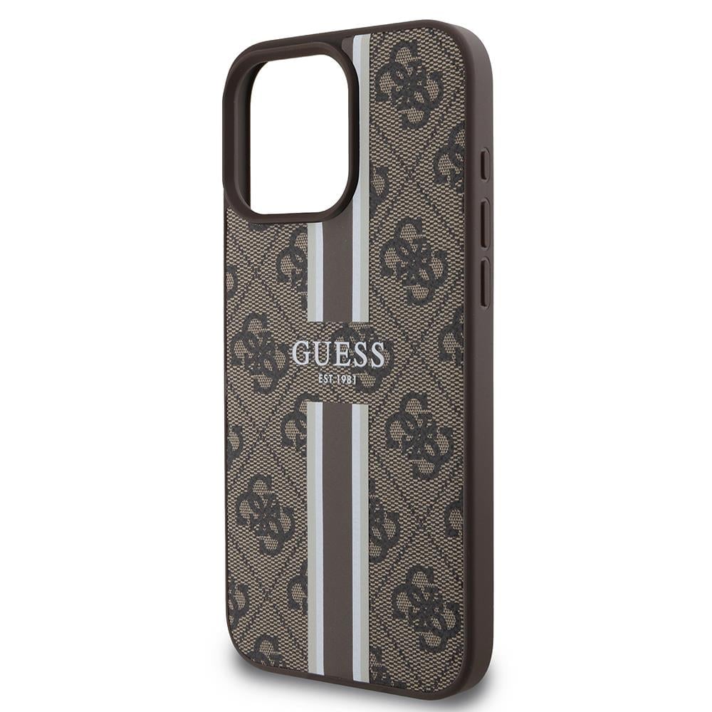 Apple iPhone 16 Pro Kılıf Guess Orjinal Lisanslı M-safe Şarj Özellikli 4G Şerit Tasarımlı Printed Kapak