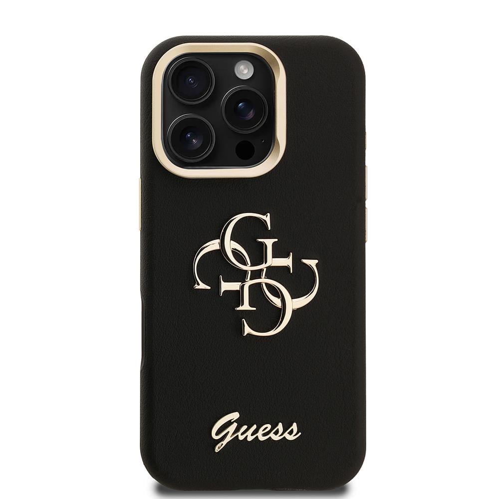 Apple iPhone 16 Pro Kılıf Guess Orjinal Lisanslı Grained Yazı Logolu Kamera Standlı Kapak