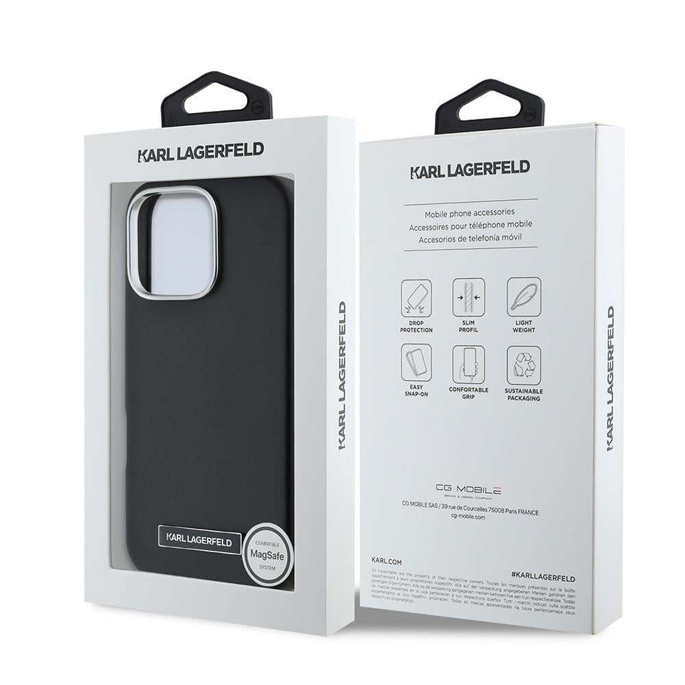 Apple iPhone 16 Pro Kılıf Karl Lagerfeld Orjinal Lisanslı M-safe Şarj Özellikli Metal Kamera ve Buton Tasarımlı Plaka Logolu PU Deri Kapak