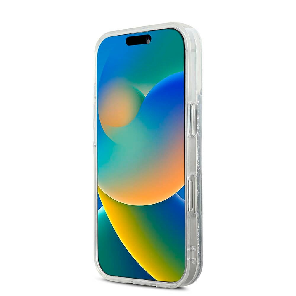 Apple iPhone 16 Pro Kılıf Karl Lagerfeld Orjinal Lisanslı M-safe Şarj Özellikli Sıvılı Simli KC Heads Kapak