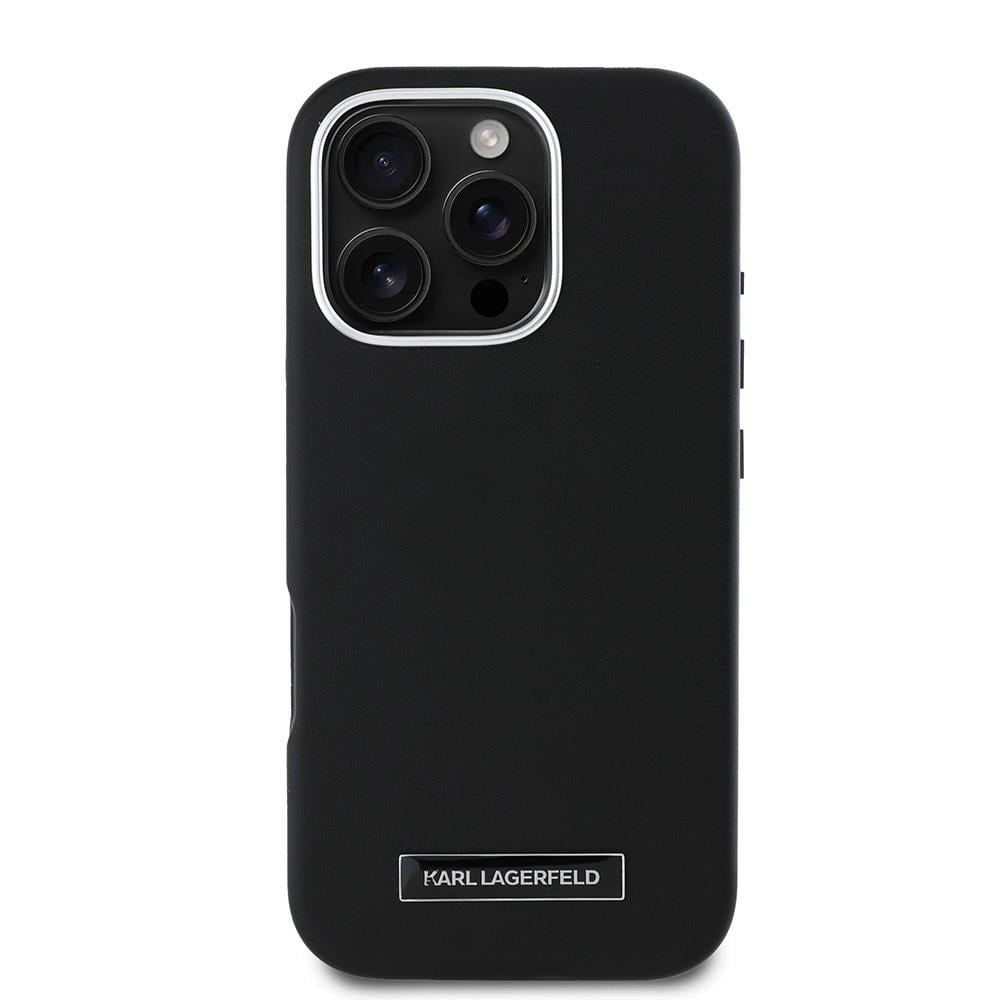 Apple iPhone 16 Pro Kılıf Karl Lagerfeld Orjinal Lisanslı M-safe Şarj Özellikli Metal Kamera ve Buton Tasarımlı Plaka Logolu PU Deri Kapak