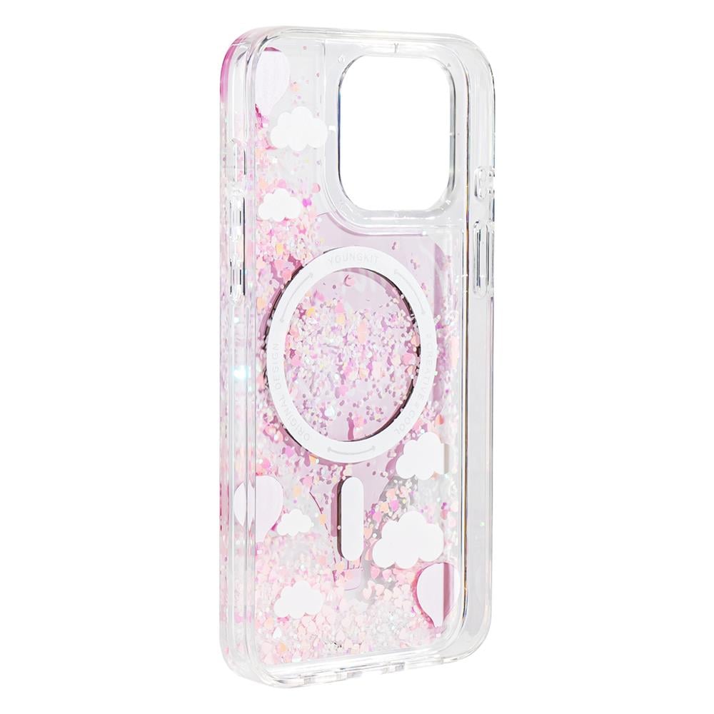 Apple iPhone 16 Pro Kılıf M-safe Şarj Özellikli Parlak Kumlu Sıvılı Youngkit Pink Dream Quicksand Serisi Kapak