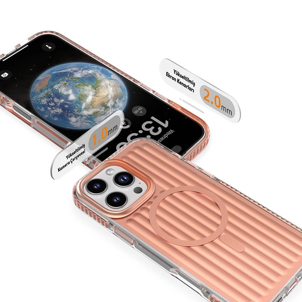 Apple iPhone 16 Pro Kılıf M-safe Şarj Özellikli Oyuklu Tasarım Mutural Bumpy Clear Kapak