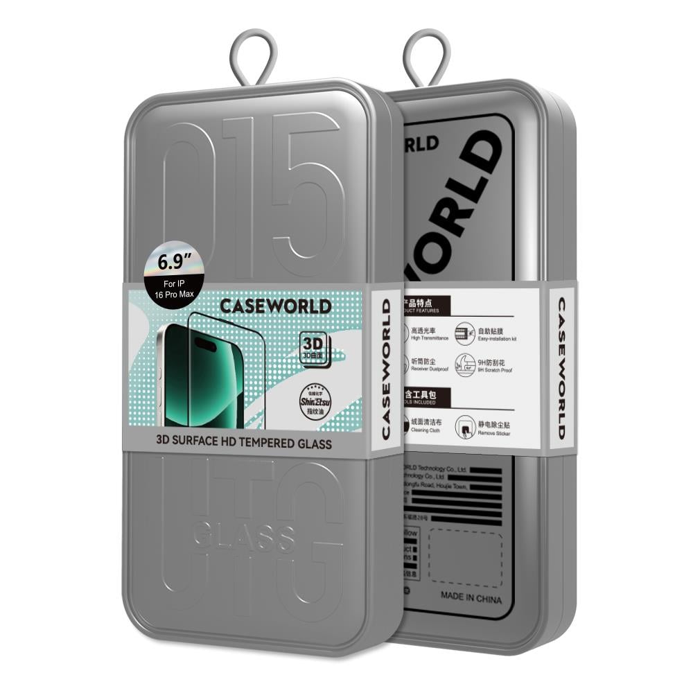Apple iPhone 16 Pro Max CaseWorld 0.25mm HD 3D Temperli Cam Ekran Koruyucu + Uygulama Aparatlı