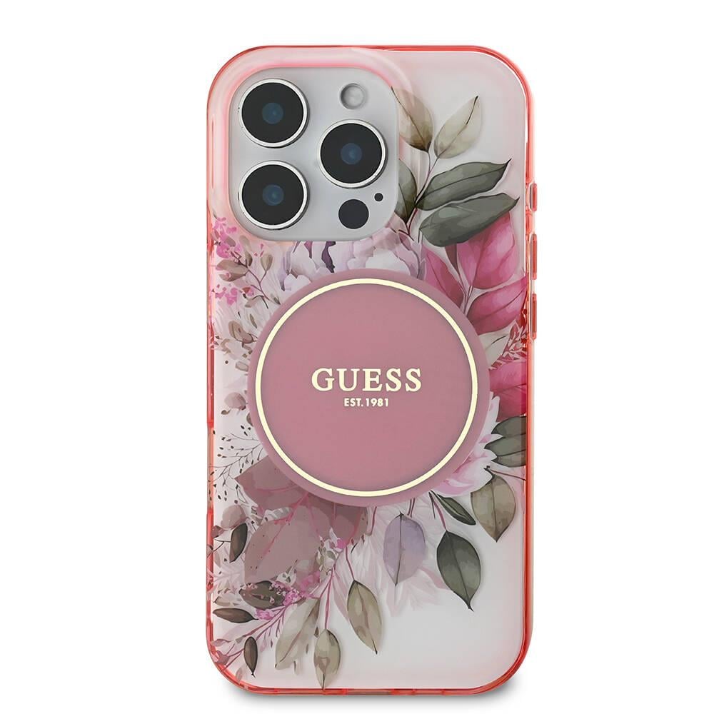 Apple iPhone 16 Pro Max Kılıf Guess Orjinal Lisanslı M-safe Şarj Özellikli Flower Tonal Circle Kapak