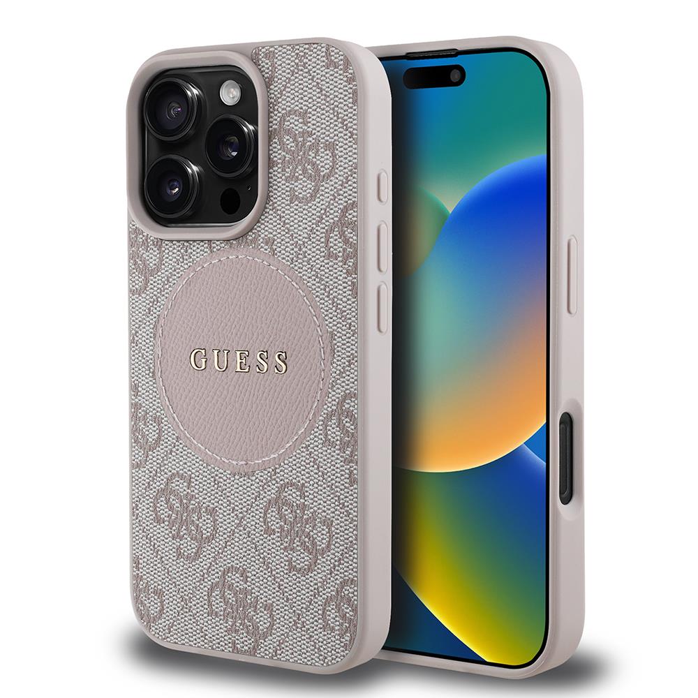 Apple iPhone 16 Pro Max Kılıf Guess Orjinal Lisanslı M-safe Şarj Özellikli Yazı Logolu Circle Classic Kapak