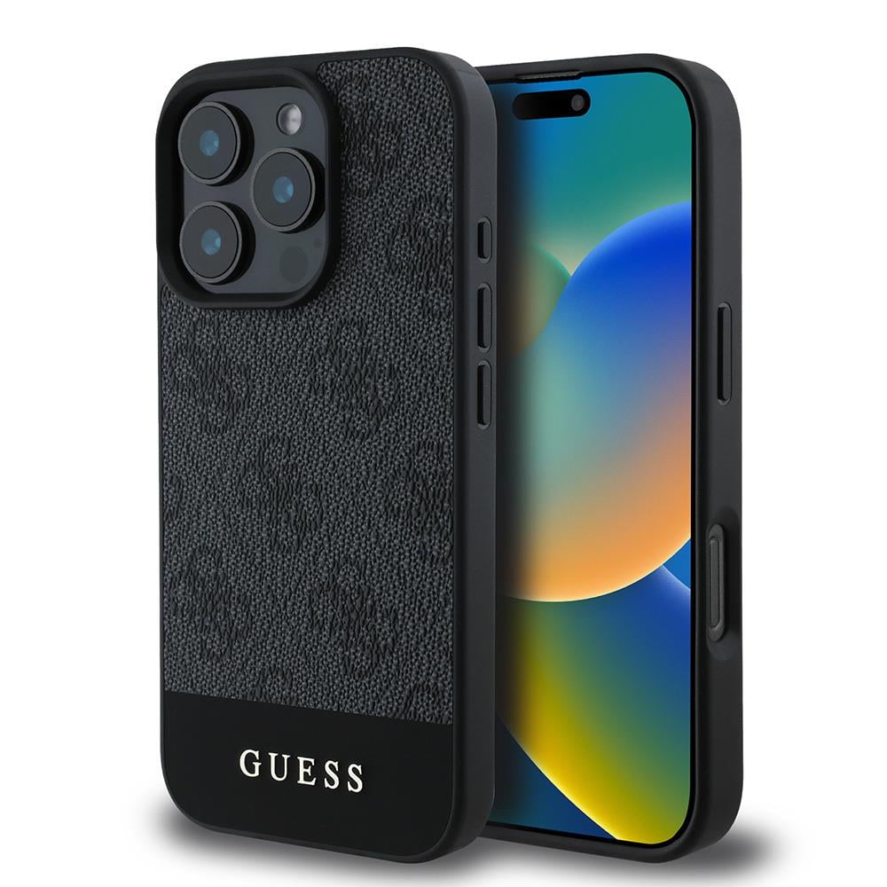 Apple iPhone 16 Pro Max Kılıf Guess Orjinal Lisanslı PU Deri Şerit Logo Dizaynlı Kapak