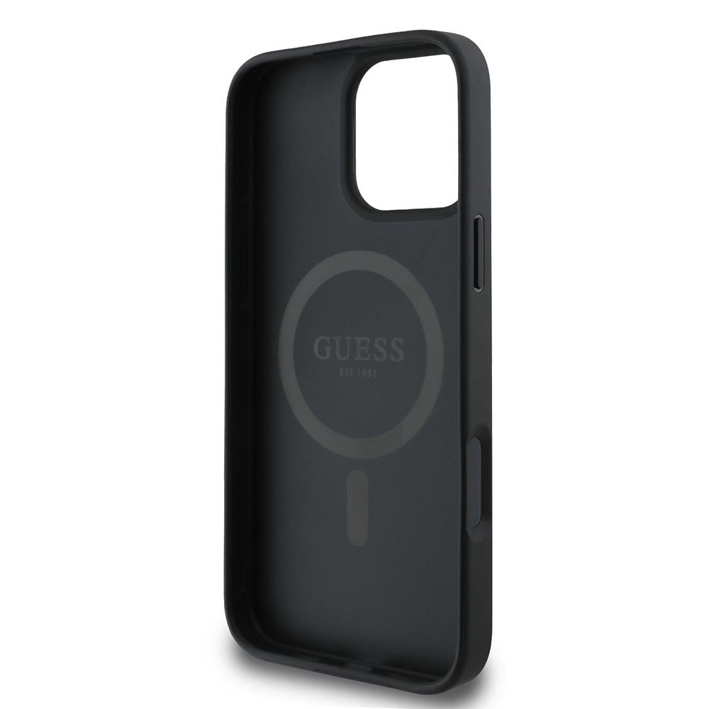 Apple iPhone 16 Pro Max Kılıf Guess Orjinal Lisanslı M-safe Şarj Özellikli PU Üçgen Logo 4G Desenli Kapak