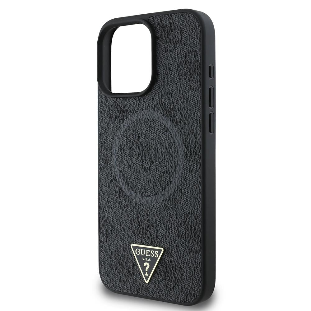 Apple iPhone 16 Pro Max Kılıf Guess Orjinal Lisanslı M-safe Şarj Özellikli PU Üçgen Logo 4G Desenli Kapak
