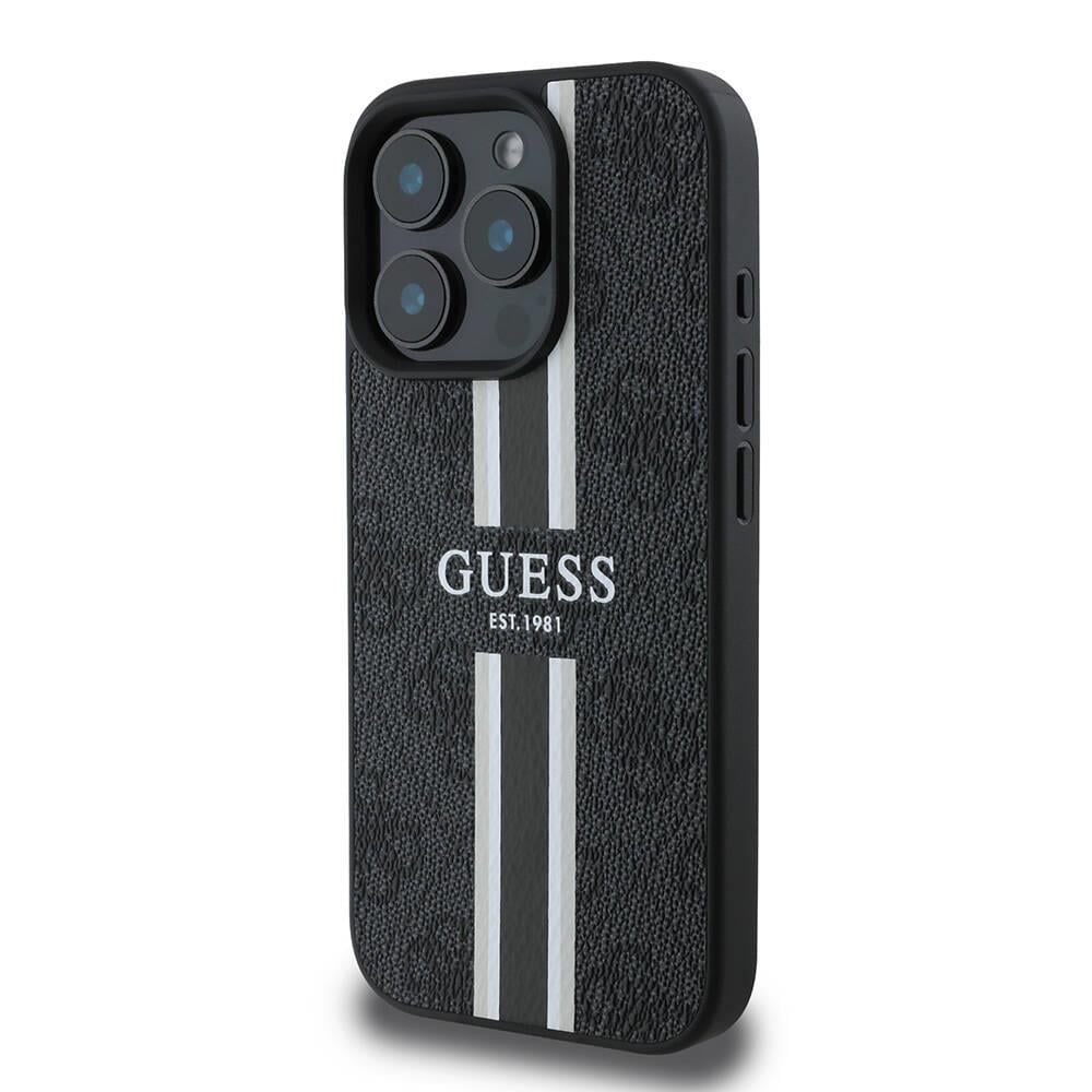 Apple iPhone 16 Pro Max Kılıf Guess Orjinal Lisanslı M-safe Şarj Özellikli 4G Şerit Tasarımlı Printed Kapak