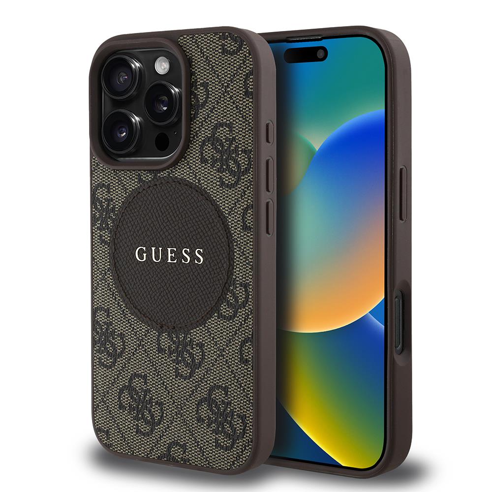 Apple iPhone 16 Pro Max Kılıf Guess Orjinal Lisanslı M-safe Şarj Özellikli Yazı Logolu Circle Classic Kapak
