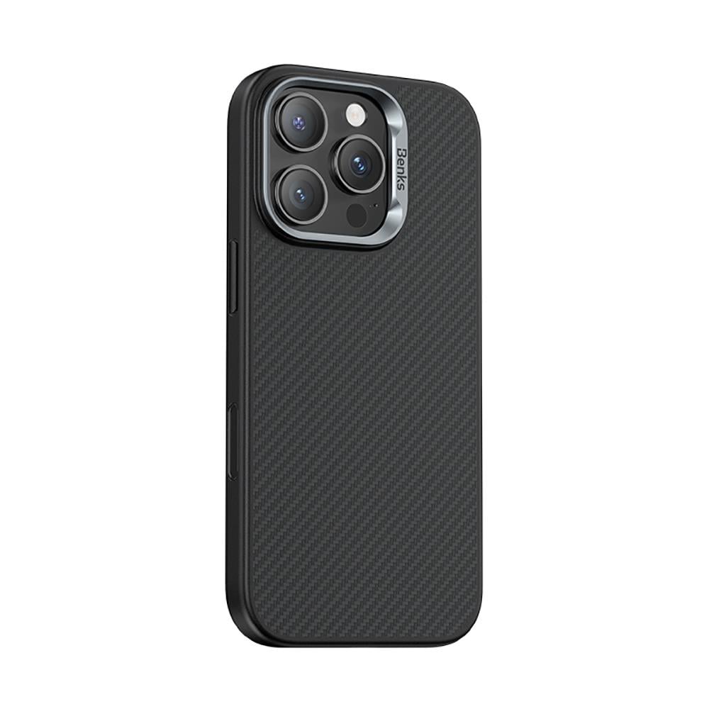 Apple iPhone 16 Pro Max Kılıf Karbon Fiber M-safe Şarj Özellikli Kamera Kontrol Butonlu Benks Hybrid ArmorPro 600D Kevlar Kapak