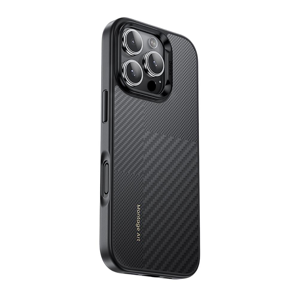 Apple iPhone 16 Pro Max Kılıf Karbon Fiber M-safe Şarj Özellikli Kamerra Kontrol Butonlu Benks Hybrid ArmorPro Montage Kevlar Kapak