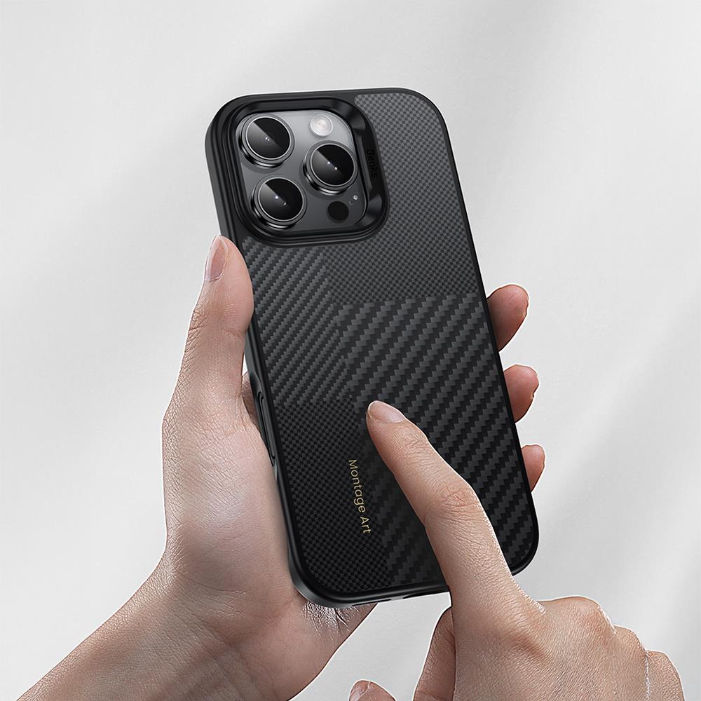 Apple iPhone 16 Pro Max Kılıf Karbon Fiber M-safe Şarj Özellikli Kamerra Kontrol Butonlu Benks Hybrid ArmorPro Montage Kevlar Kapak