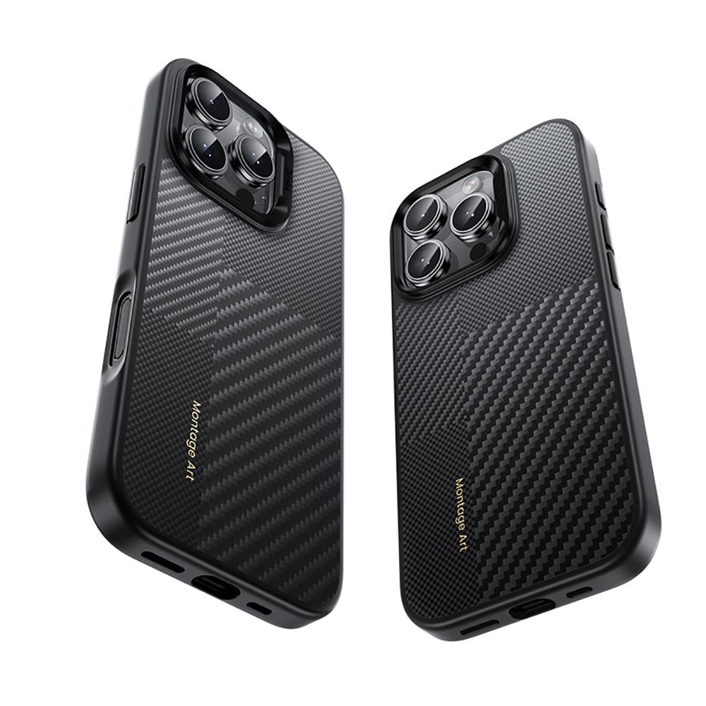 Apple iPhone 16 Pro Max Kılıf Karbon Fiber M-safe Şarj Özellikli Kamerra Kontrol Butonlu Benks Hybrid ArmorPro Montage Kevlar Kapak