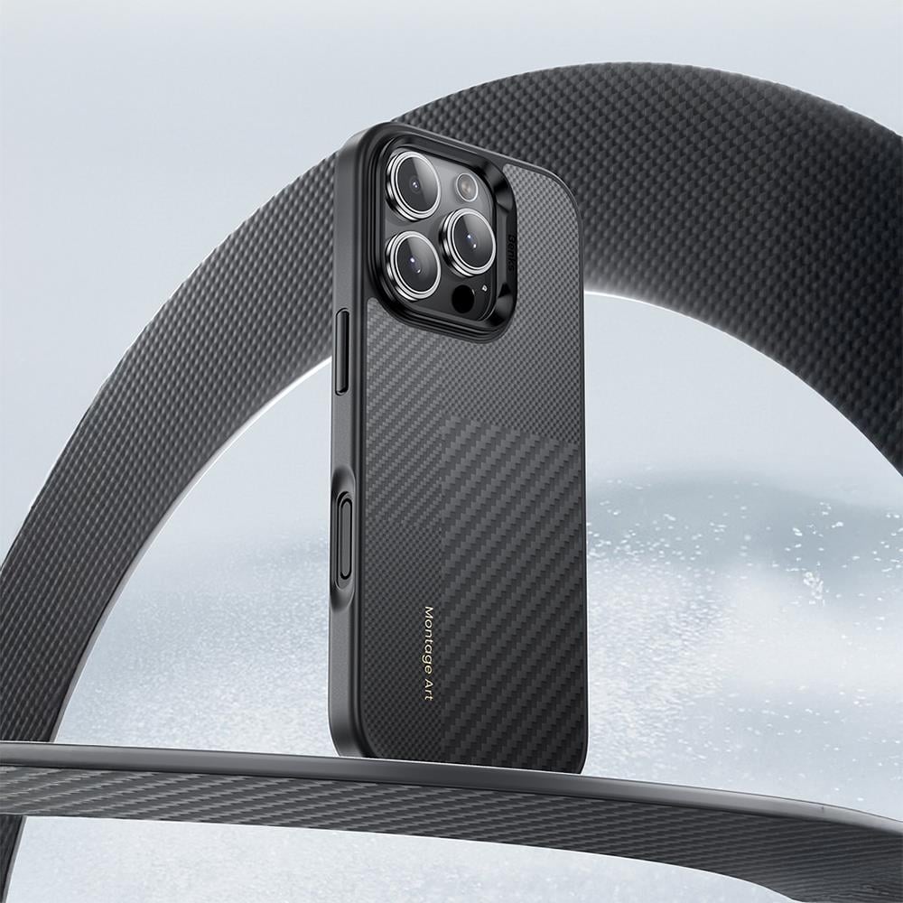Apple iPhone 16 Pro Max Kılıf Karbon Fiber M-safe Şarj Özellikli Kamerra Kontrol Butonlu Benks Hybrid ArmorPro Montage Kevlar Kapak