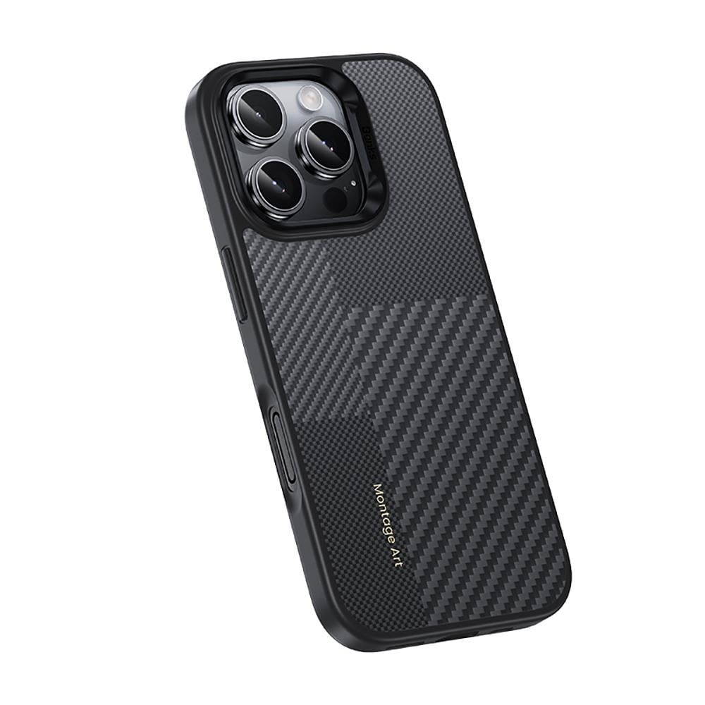 Apple iPhone 16 Pro Max Kılıf Karbon Fiber M-safe Şarj Özellikli Kamerra Kontrol Butonlu Benks Hybrid ArmorPro Montage Kevlar Kapak