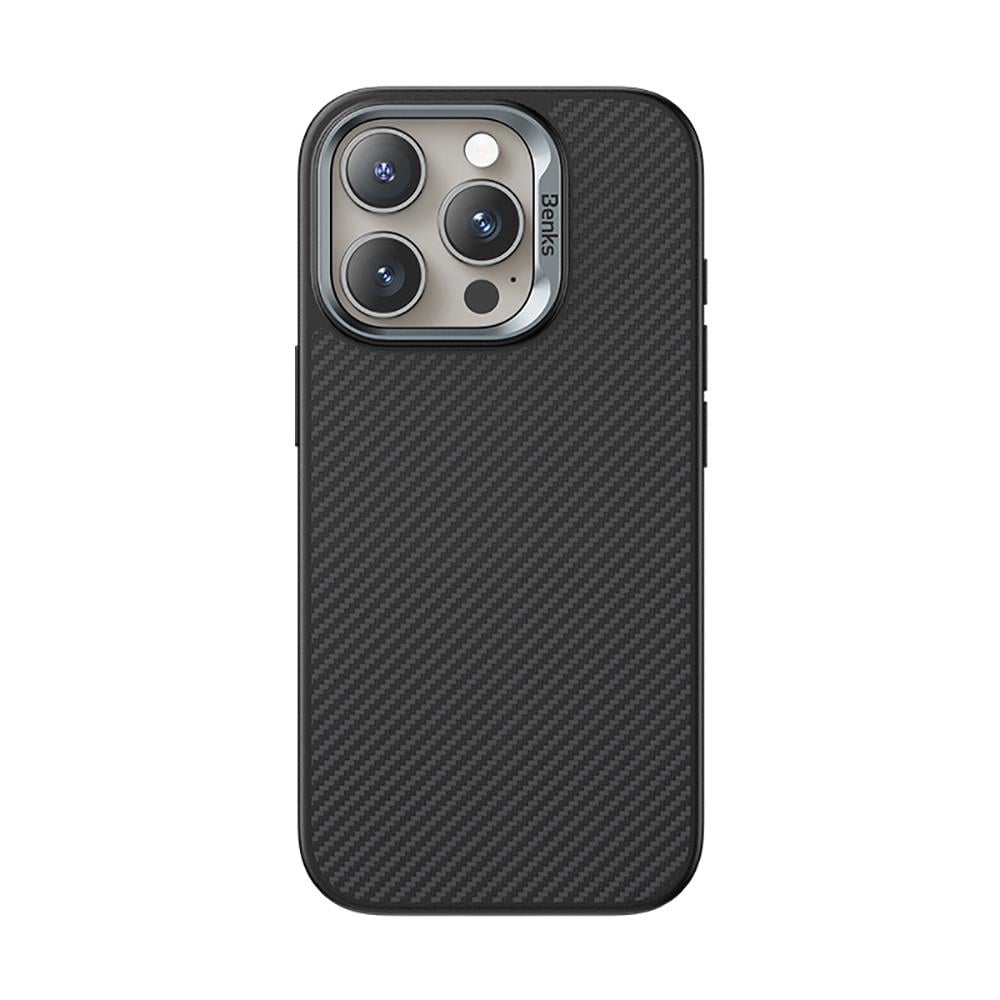 Apple iPhone 16 Pro Max Kılıf Karbon Fiber M-safe Şarj Özellikli Kamera Kontrol Butonlu Benks Hybrid ArmorPro 600D Kevlar Kapak