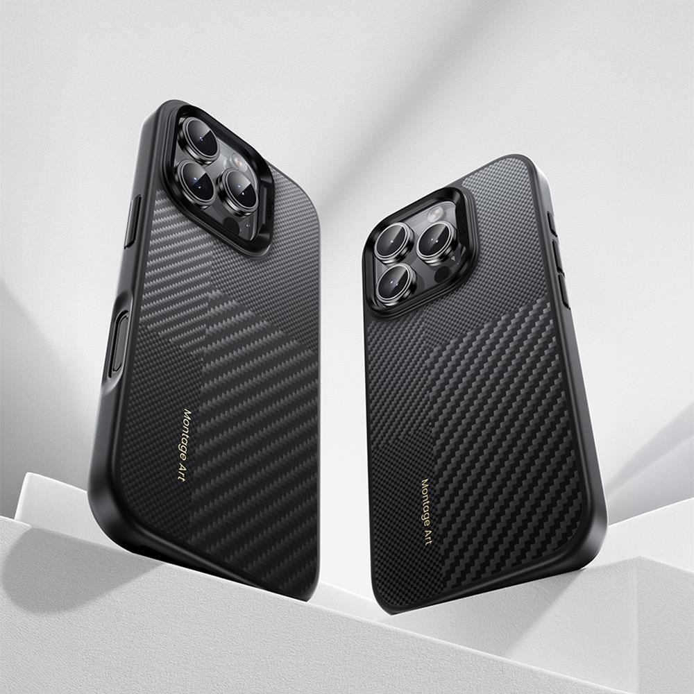 Apple iPhone 16 Pro Max Kılıf Karbon Fiber M-safe Şarj Özellikli Kamerra Kontrol Butonlu Benks Hybrid ArmorPro Montage Kevlar Kapak