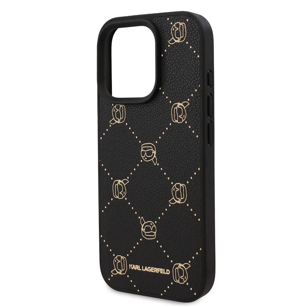 Apple iPhone 16 Pro Max Kılıf Karl Lagerfeld Orjinal Lisanslı M-safe Şarj Özellikli PU Deri Karl Heads Desenli Klasik Logolu Kapak