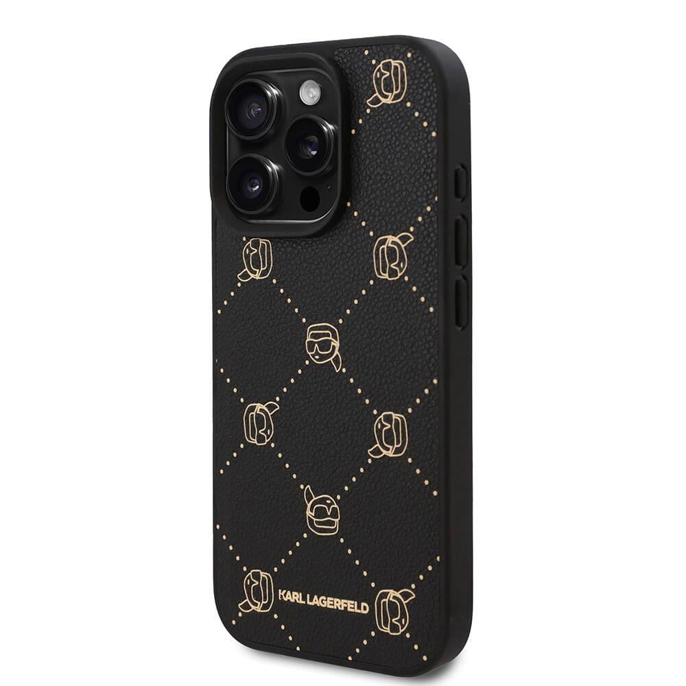 Apple iPhone 16 Pro Max Kılıf Karl Lagerfeld Orjinal Lisanslı M-safe Şarj Özellikli PU Deri Karl Heads Desenli Klasik Logolu Kapak