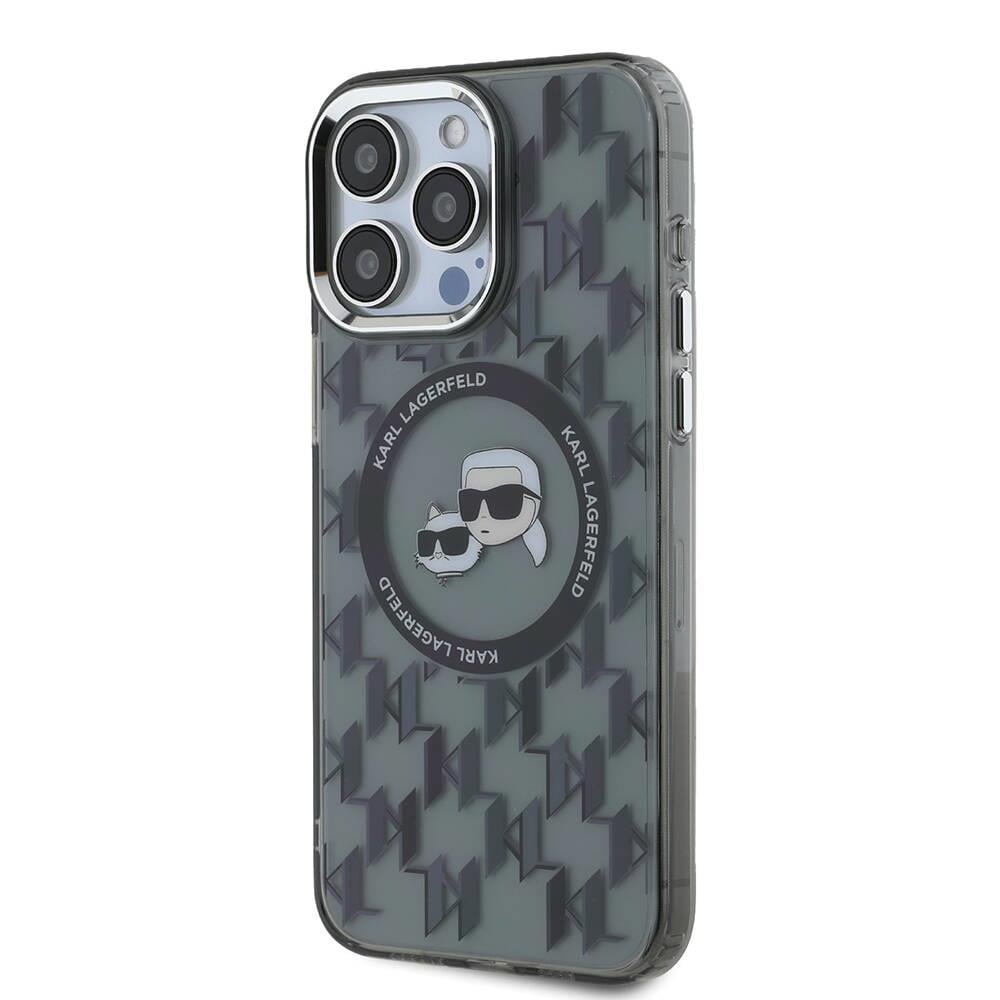 Apple iPhone 16 Pro Max Kılıf Karl Lagerfeld Orjinal Lisanslı M-safe Şarj Özellikli IML Baskılı Metal Monogram KC Heads Kapak