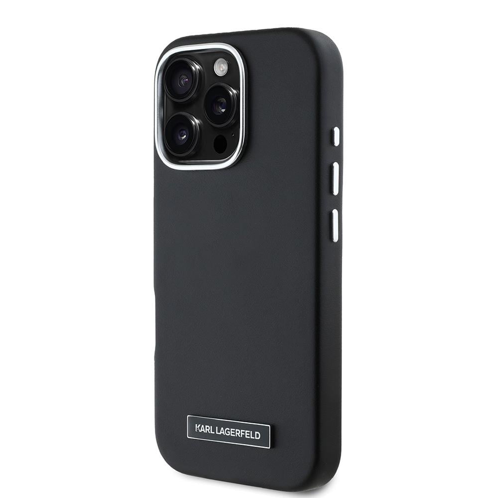 Apple iPhone 16 Pro Max Kılıf Karl Lagerfeld Orjinal Lisanslı M-safe Şarj Özellikli Metal Kamera ve Buton Tasarımlı Plaka Logolu PU Deri Kapak