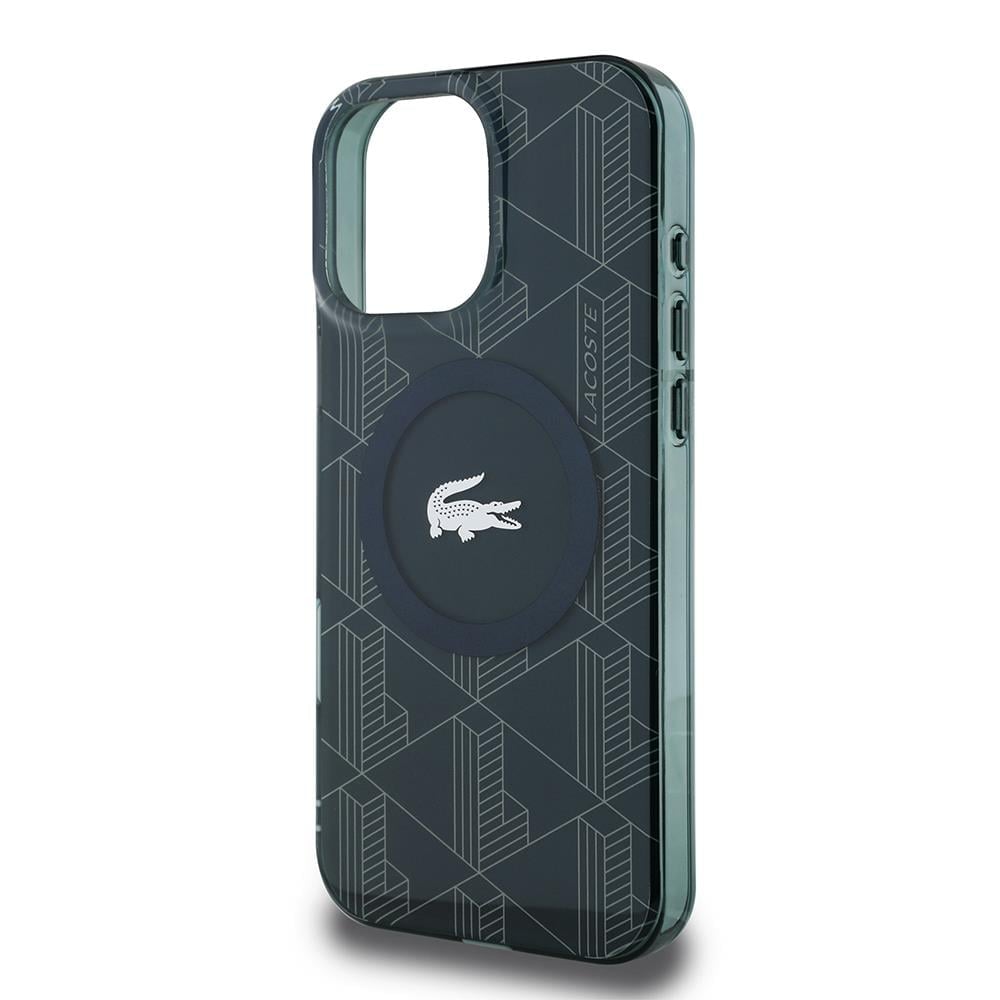 Apple iPhone 16 Pro Max Kılıf Lacoste Orjinal Lisanslı M-safe Şarj Özellikli IML Baskılı Gümüş Timsah Logolu Monogram Kapak