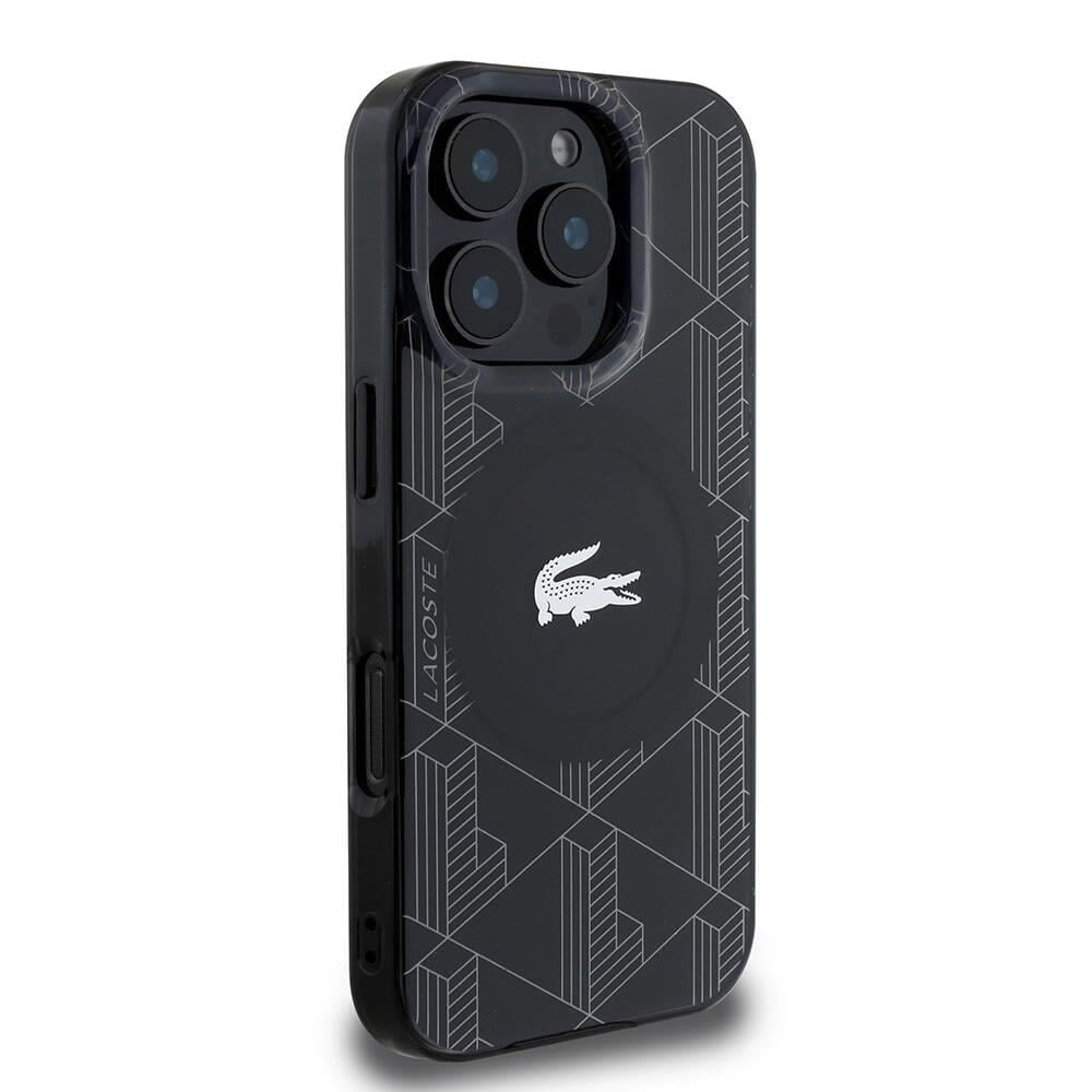 Apple iPhone 16 Pro Max Kılıf Lacoste Orjinal Lisanslı M-safe Şarj Özellikli IML Baskılı Gümüş Timsah Logolu Monogram Kapak