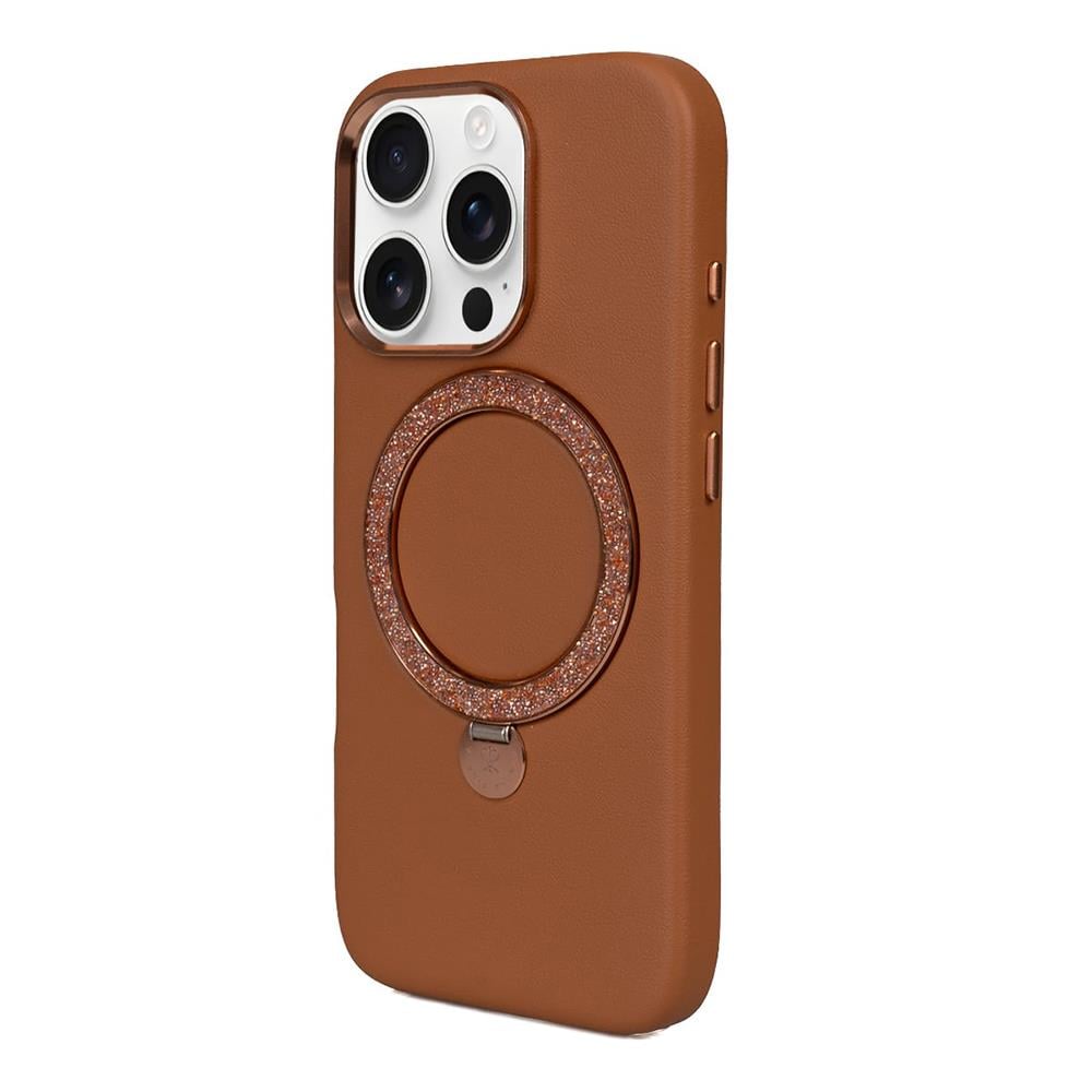 Apple iPhone 16 Pro Max Kılıf M-safe Şarj Özellikli Standlı Suni Deri Tasarımlı Pynana Dancing Circle Serisi Kapak