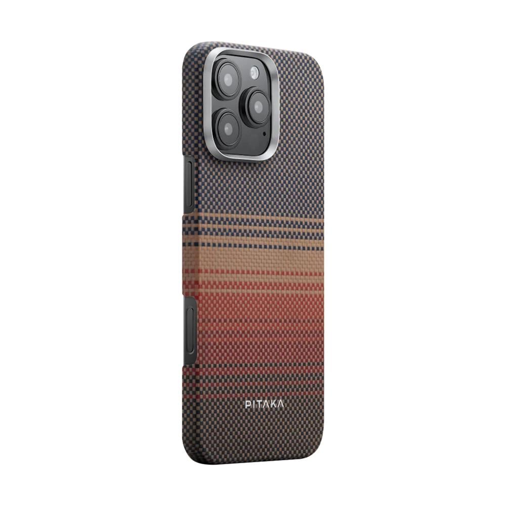 Apple iPhone 16 Pro Max Kılıf M-safe Şarj Özellikli Aramid Fiber Pitaka Tactile Woven Sunset-Moonrise Serisi Sunset Kapak