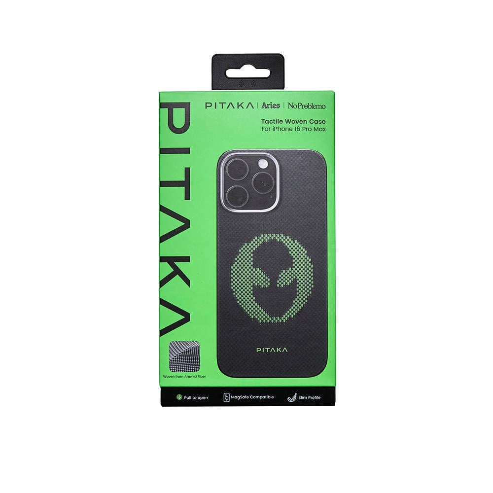 Apple iPhone 16 Pro Max Kılıf M-safe Şarj Özellikli Lumintex Teknolojili Fosforlu Aramid Fiber Pitaka Tactile Woven Aries Serisi Alien Kapak